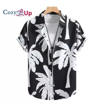 Мужская рубашка с коротким рукавом с изображением кокосовой пальмы, мужская рубашка с гавайским принтом, пляжная рубашка, лето 2025 г., новинка S