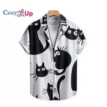 Мужская рубашка с коротким рукавом с принтом черного кота, мужская рубашка, лето 2025, новинка S