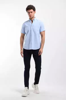 Мужская рубашка с коротким рукавом синяя