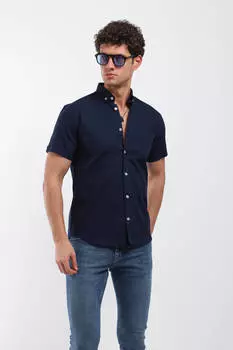 Мужская рубашка с коротким рукавом темно-синяя