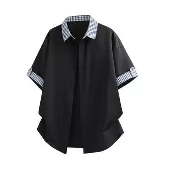 Мужская рубашка с коротким рукавом в крупную клетку, спортивная и повседневная куртка для улицы 8XL чёрный