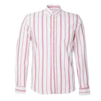 Мужская рубашка с коротким рукавом в вертикальную толстую и тонкую полоску красная