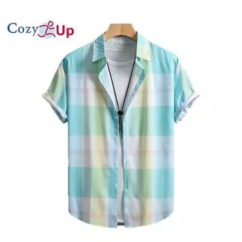 Мужская рубашка с коротким рукавом в желто-зеленую клетку, мужская рубашка, лето 2025, новинка S