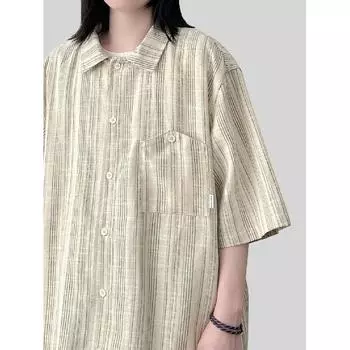 Мужская рубашка с короткими рукавами и буквами в японском стиле Гонконга, свободная рубашка для мужчин и женщин, летняя модная универсальная повседневная куртка M хаки