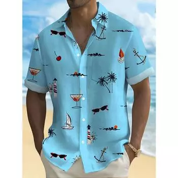 Мужская рубашка с короткими рукавами и гавайским принтом M