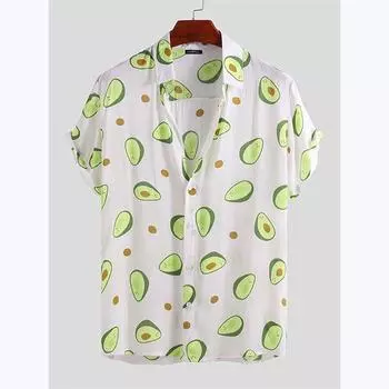 Мужская рубашка с короткими рукавами и принтом авокадо, повседневная удобная пляжная рубашка для мужчин S белый