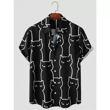 Мужская рубашка с короткими рукавами и принтом в виде 3D-кота, рубашка в гавайском стиле, повседневная одежда, Harajuku, унисекс S