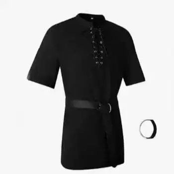 Мужская рубашка с короткими рукавами и завязкой на горловине из хлопка и льна, свободный пояс, дышащая, повседневная, универсальная S