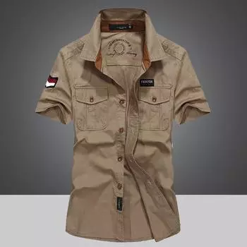 Мужская рубашка с короткими рукавами, летняя, новая, из чистого хлопка, средней длины, свободная, стираная, с короткими рукавами, рабочая рубашка, куртка, топ M