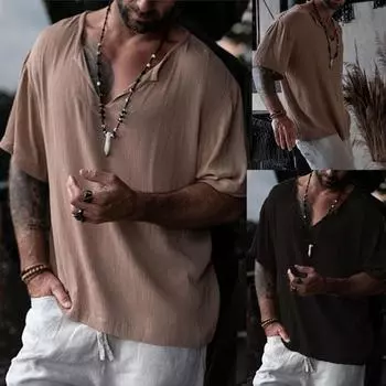 Мужская рубашка с круглым вырезом, мужская свободная однотонная футболка со средними рукавами и рукавами S хаки