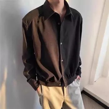 Мужская рубашка с лацканами, длинный рукав, однобортная рубашка, весенняя однотонная тонкая верхняя одежда, быстросохнущая дышащая рубашка, повседневная одежда L чёрный