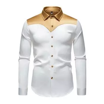 Мужская рубашка с лацканами и длинным рукавом из атласа с индивидуальным цветовым блоком, рубашка с пуговицами и планкой, повседневная одежда для отдыха на улице, работа S белый