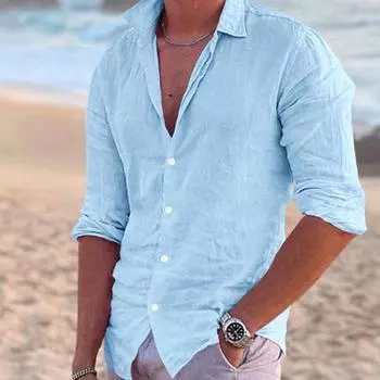 Мужская рубашка с лацканами с длинным рукавом, однотонная, белая, синяя, черная, весенне-осенняя, повседневные рубашки, мужские M