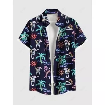 Мужская рубашка с лацканами в гавайском стиле в сочетании с летним топом на пуговицах с короткими рукавами и 3D-принтом, свободная мужская повседневная рубашка S