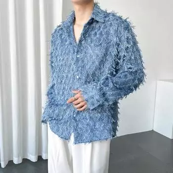 Мужская рубашка с нагрудным карманом и кисточками, отложным воротником, однобортная, с длинными рукавами, однотонная, для праздничной рождественской вечеринки, клубный топ XL белый