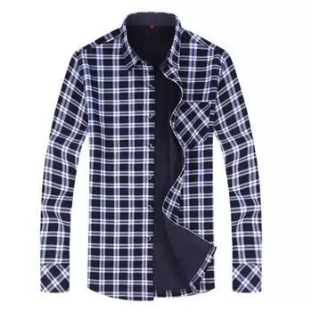 Мужская рубашка с накладным карманом и клетчатым принтом, мужские приталенные утолщенные теплые рубашки с длинными рукавами для работы 4XL чёрный