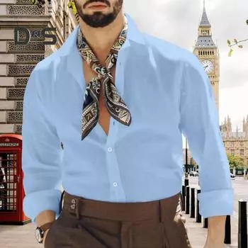 Мужская рубашка с отложным воротником, длинными рукавами, на пуговицах, однотонный, стандартный кардиган средней длины, официальная рубашка для деловых вечеринок и клуба M белый