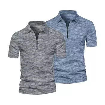 Мужская рубашка с отложным воротником на молнии с короткими рукавами и тай-дай Мягкий пуловер Slim Fit M темно-синий