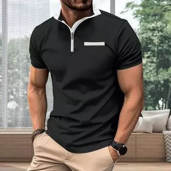 Мужская рубашка с отложным воротником на молнии и короткими рукавами, однотонный пуловер средней длины, цветной повседневный топ в деловом стиле L белый