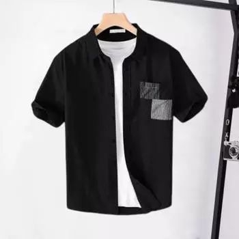 Мужская рубашка с отложным воротником, свободная, однобортная, с короткими рукавами, в стиле пэчворк, однотонный кардиган, деловой стиль, повседневный топ L белый