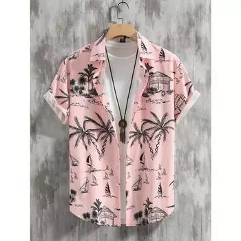 Мужская рубашка с принтом кокосовой пальмы Manfinity RSRT без гавайской рубашки Пляжная рубашкаГавайская рубашкаЛетние рубашкиРозовая графическая рубашка S