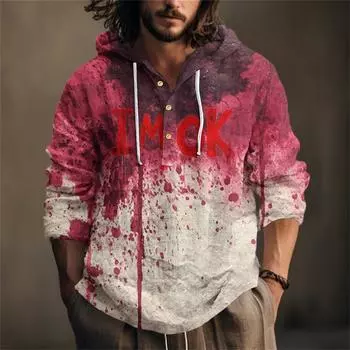 Мужская рубашка с принтом на Хэллоуин, с капюшоном, с длинным рукавом, повседневная для весны и лета XL