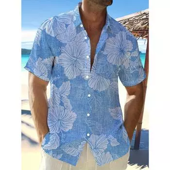 Мужская рубашка с принтом на пуговицах для лета — повседневная, свободная, с короткими рукавами 2XL