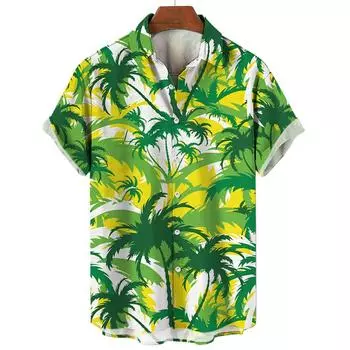 Мужская рубашка с принтом тропических растений 3D Мужская одежда свободного покроя Летняя повседневная рубашка в гавайском стиле на пляже в гавайском стиле в стиле Харадзюку S