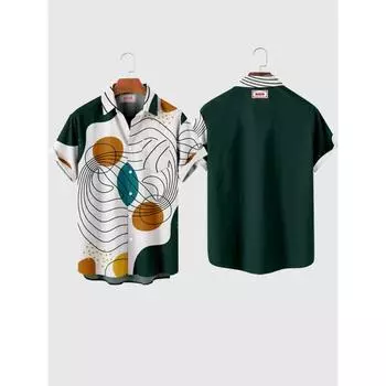 Мужская рубашка с принтом в европейском и американском стиле в стиле ретро Мужские повседневные рубашки с принтом Рубашка для летнего пляжного отдыха Мужская рубашка с пуговицами на лацканах M
