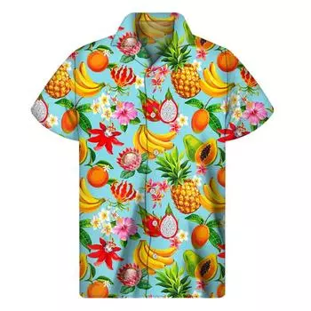Мужская рубашка с рисунком манго, банана и ананаса, рубашка с 3D-принтом фруктов, топ с короткими рукавами для летнего пляжного отдыха S