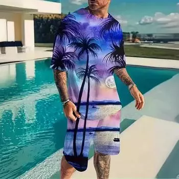 Мужская рубашка с рисунком The Wolf S Claws и шорты, комплект одежды, одежда викингов, повседневная одежда с 3D принтом, на открытом воздухе, с рукавами, 2 шт., в этническом стиле S