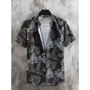 Мужская рубашка с рисунком тропических растений и 3D-принтом, топы, новая летняя повседневная праздничная рубашка с пуговицами, отворотами и короткими рукавами, одежда унисекс S