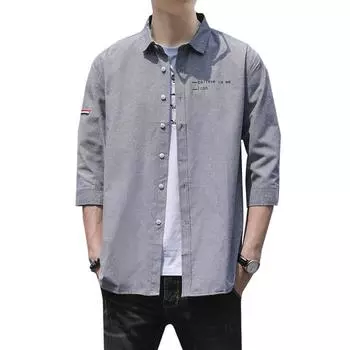 Мужская рубашка с рукавами в четверть рукава, рубашка со средними рукавами, летняя крутая однотонная повседневная рубашка XXXL