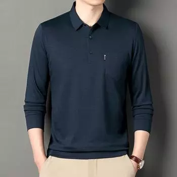 Мужская рубашка с тонким лацканом, футболка, новая осенняя футболка с длинными рукавами, мужская повседневная деловая однотонная M темно-синий