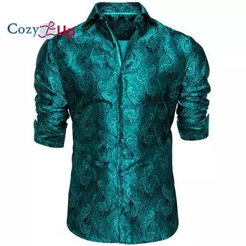 Мужская рубашка с узором пейсли, винно-красная, синяя, зеленая, серая рубашка с узором пейсли, шелковая рубашка с длинным рукавом, деловые повседневные рубашки S серый