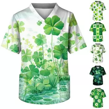 Мужская рубашка с v-образным вырезом и короткими рукавами St. Топ с принтом «День Святого Патрика» и карманами на груди L чёрный