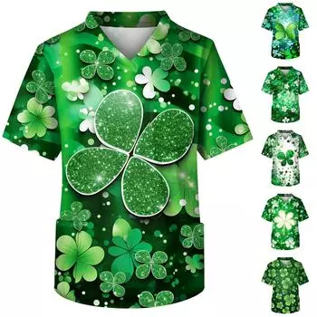 Мужская рубашка с v-образным вырезом и короткими рукавами St. Топ с принтом «День Святого Патрика» и карманами на груди L