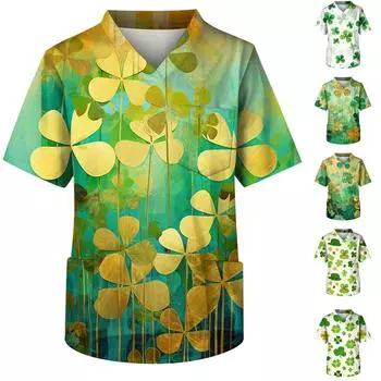 Мужская рубашка с v-образным вырезом и короткими рукавами St. Топ с принтом «День Святого Патрика» и карманами на груди L