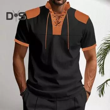 Мужская рубашка с V-образным вырезом на бретелях, цветная футболка с коротким рукавом в вафельную клетку, повседневная летняя футболка для повседневной вечеринки, офиса, путешествий M серый