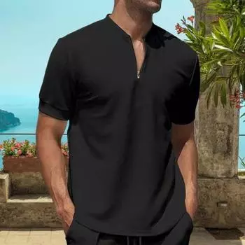 Мужская рубашка с воротником-стойкой, цветной пуловер с короткими рукавами и молнией, однотонная дышащая футболка для фитнеса для занятий спортом, путешествий, офиса 3XL белый