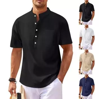 Мужская рубашка с воротником-стойкой и коротким рукавом, свободная рубашка для отдыха и отдыха, мужская S белый