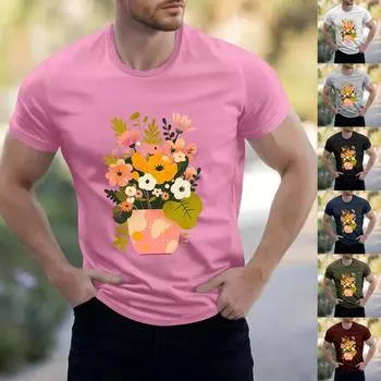 Мужская рубашка с воротником-стойкой и коротким рукавом, свободная рубашка для отдыха и отдыха, мужская M розовый