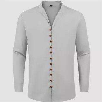 Мужская рубашка с воротником-стойкой на пуговицах белая, черная, синяя, однотонная рубашка с длинными рукавами, винтажные хлопковые топы больших размеров M белый