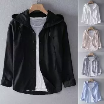 Мужская летняя рубашка с защитой от солнца, защитой от ультрафиолета, длинными рукавами, капюшоном, завязками, однотонная, однобортная, мягкая, свободная, дышащая, кардиган M абрикосовый