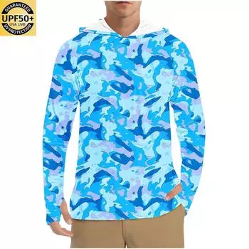 Мужская рубашка с защитой от солнца UPF50+, быстросохнущая рубашка с длинным рукавом, рубашка для бега, тренировок, рыбалки M синий