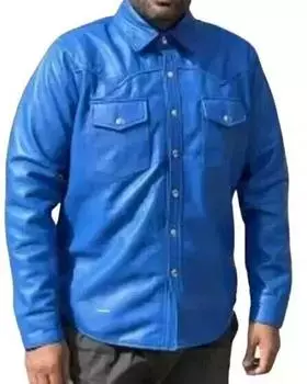 Мужская рубашка синего цвета, официальная, ручная работа, натуральная овчина, классическая, стильная, повседневная S синий