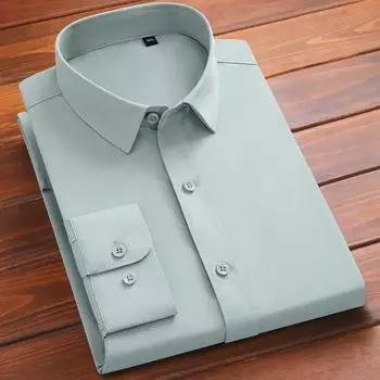 Мужская рубашка Slim Fit Business Shirt из бамбукового волокна Non-Iron с длинным рукавом, без карманов, выпуск 2024 г. Small