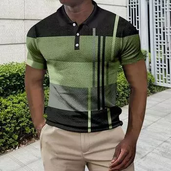 Мужская рубашка свободного кроя, цветные блоки, застегивающийся на пуговицы отложной воротник, короткий рукав, свитер средней длины, повседневный винтажный топ M синий