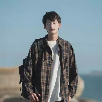 Мужская рубашка свободного кроя с длинным рукавом в ретро-стиле в японскую клетку 2023 года на весну и осень Double Extra Large белый/чёрный