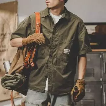 Мужская рубашка свободного кроя в стиле американского ретро с короткими рукавами, коллекция весна/лето 2024 года. 3XL зелёный